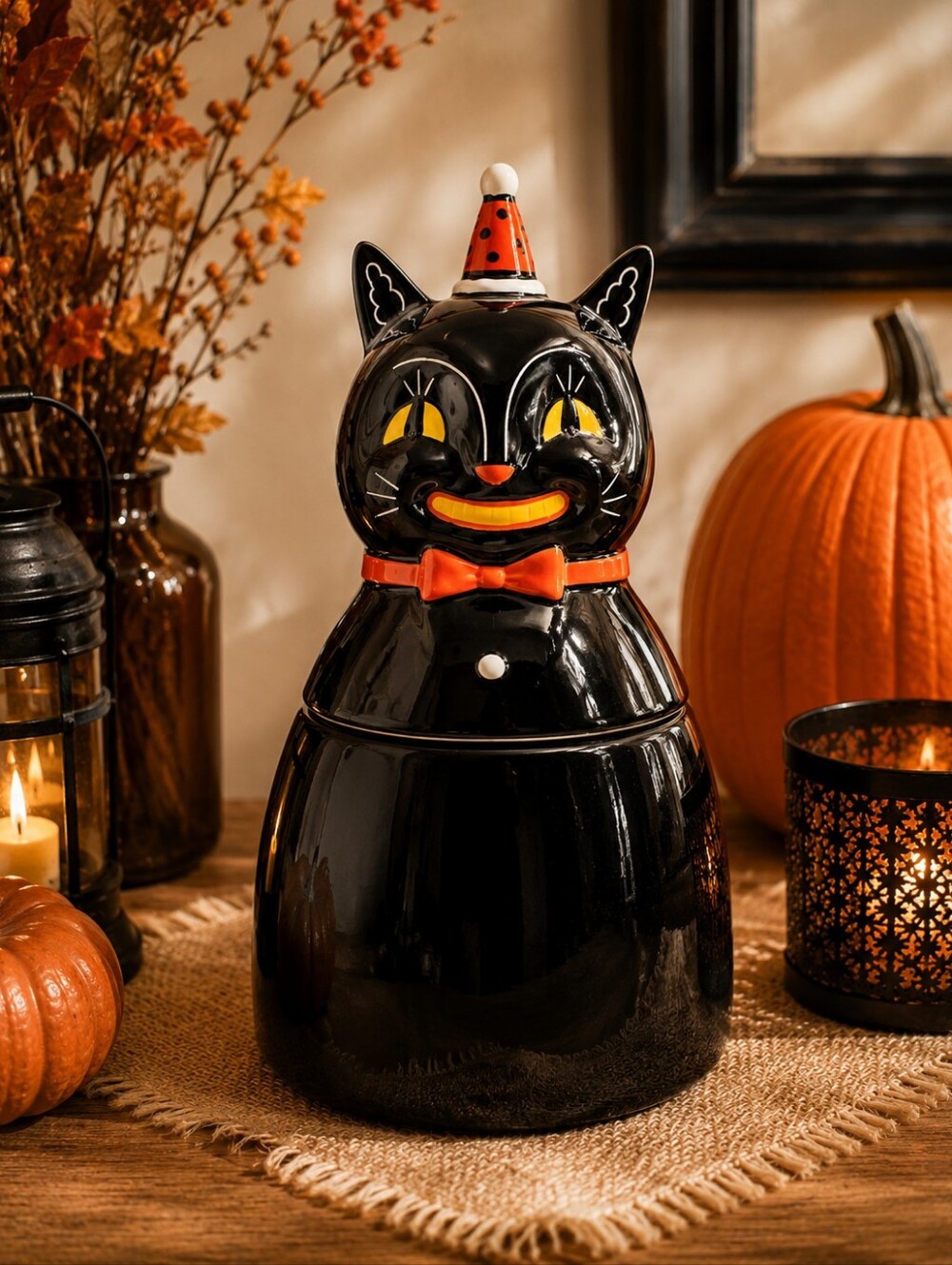 Johanna‎ Parker Black Cat Cookie Jar Halloween Carnival Cottage Magenta